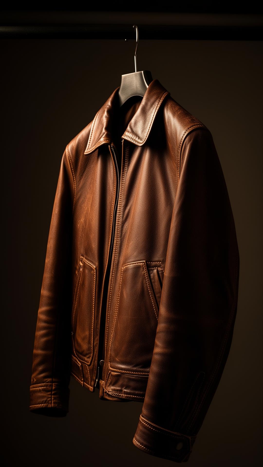 Leather jacket on hanger